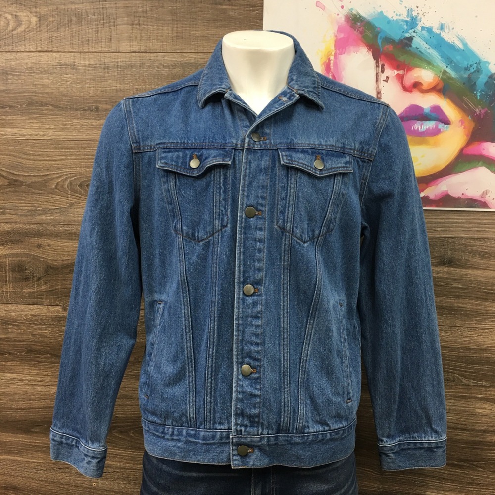 Line of Trade Mens Denim Trucker Jacket Medium Wash Blue‎ Cotton XL